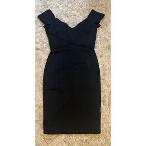 Reiss Black Off Shoulder Bodycon Dress 2 Built In Corset LBD Cocktail‎ Party
